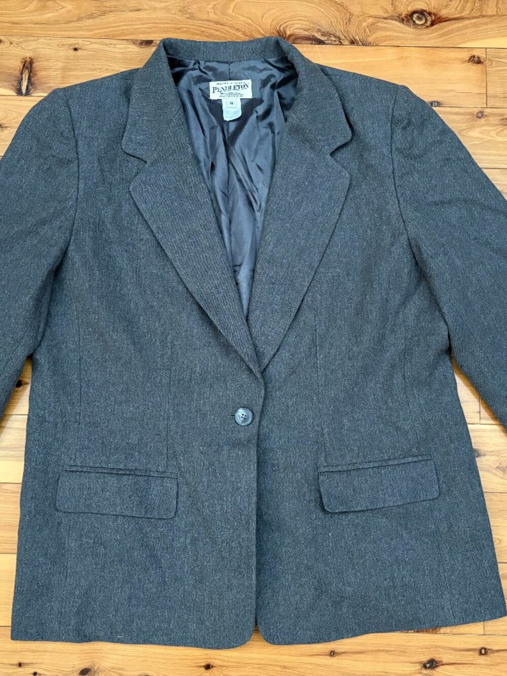 Vintage Pendleton 100% Pure Virgin Wool Charcoal Gray Blazer Jacket Size 14
